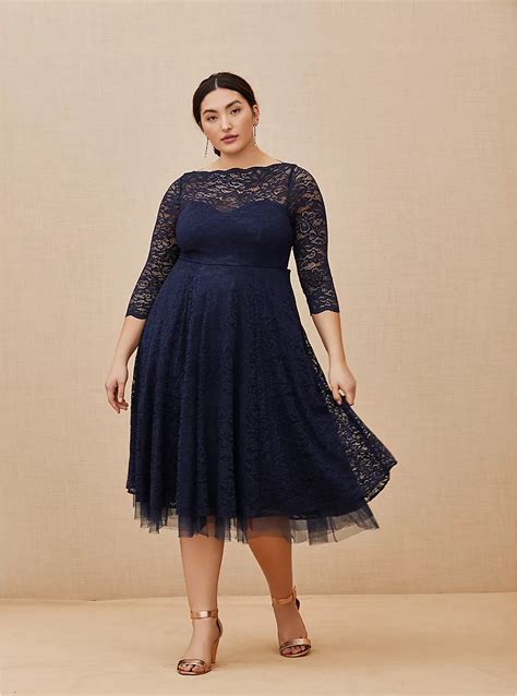 Special Occasion Navy Lace Midi Dress Bridesmaid Dresses Plus Size