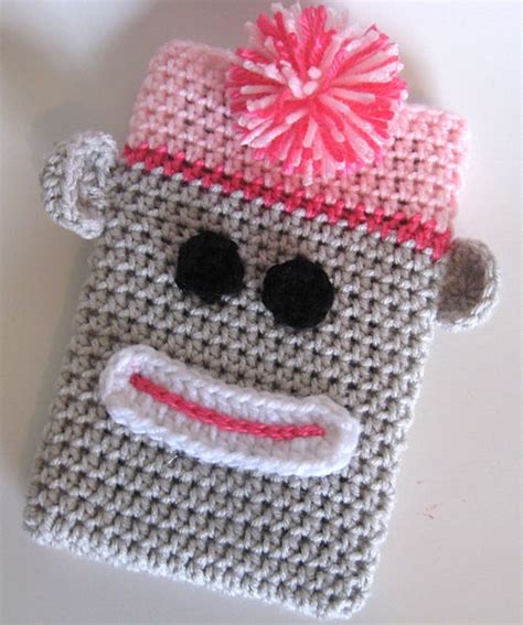 Sock Monkey eReader Case in Pink and Gray | Crochet phone cover