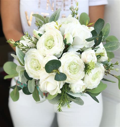 Boho Real Touch Silk Wedding Bouquet With Off White