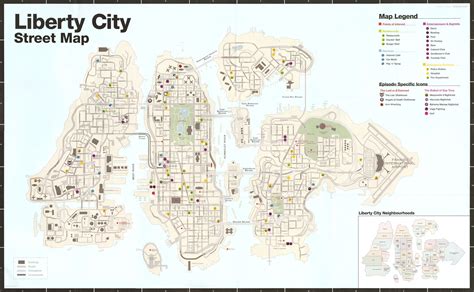 A Map Of Liberty City Showing Streets Parks And Locations For The Park
