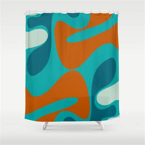 Groove Trip Teal Orange Turquoise Abstract Pattern Shower Curtain By