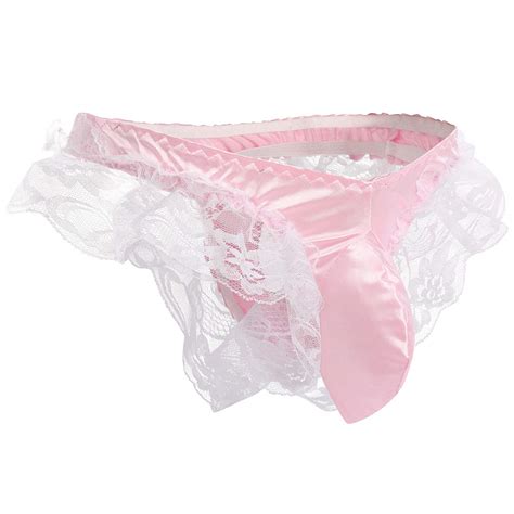 buy sexy men s floral lace underwear shiny satin sissy pouch crossdress g string thong panties