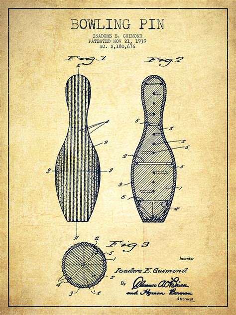 Bowling Pin Patent Drawing From 1939 Vintage Digital Art By Aged Pixel