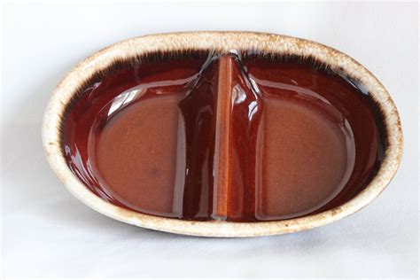 Hull Pottery Brown Drip Divided Serving Dish Etsy Serving Dishes