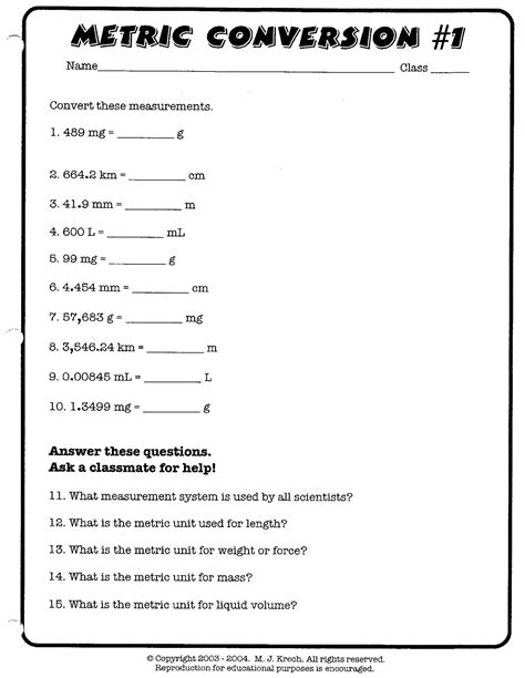 Converting metric units worksheet with answers mychaume. 10 Best Images of Metric Conversion Worksheet PDF - King ...