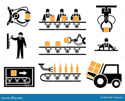 Manufacturing Process Or Production Icons Set Stock Vector