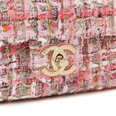 2019 Chanel Pink Tweed Fabric And Pearls Classic Single Flap Bag At 1stdibs