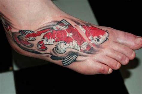 Koi Fish Tattoo On Foot Cool Tattoo Designs