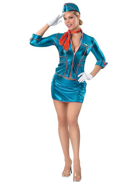 Womens Adult Retro Flight Attendant Airline Stewardess Costume