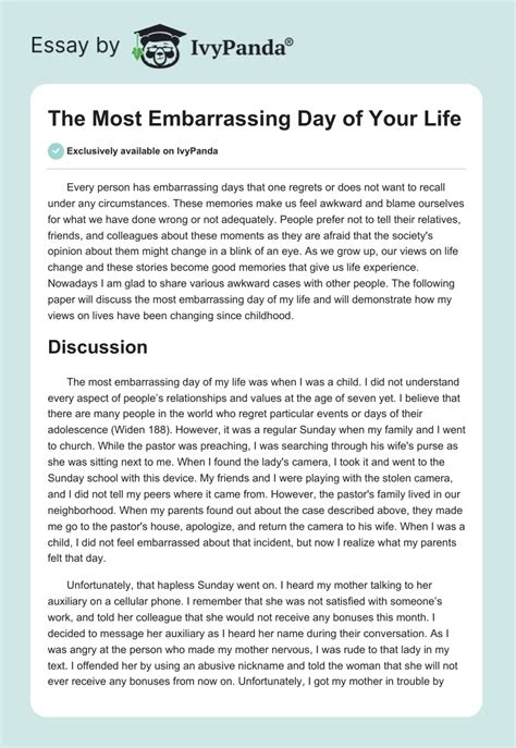 The Most Embarrassing Day Of Your Life 614 Words Essay Example