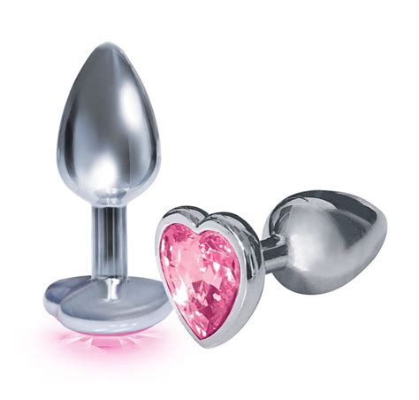 9s Silver Starter Heart Bejeweled Steel Plug Pink Erotosphere