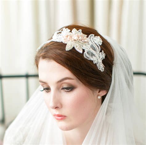 Blush Pink Lace Bridal Headpiece By Victoria Millesime
