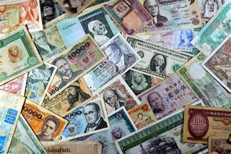 Various Old Cash Money Banknotes From Different Countries Of The World