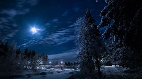 Beautiful Night In The Winters Hd Wallpaper Download