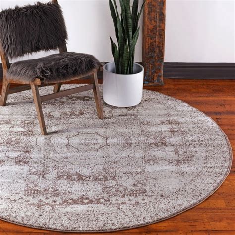 Dover Collection Rug 8 Ft Round Light Brown Low Pile Rug