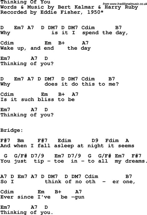 Song Lyrics With Guitar Chords For Thinking Of You Eddie Fisher 1950