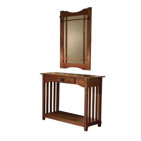 The only difficult part of hanging the mirror is measuring and marking the. Powell Mission Oak Storage Console Table and Mirror-993 ...