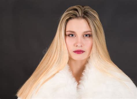 Beautiful Young Blonde Woman With Long Straight Hair Stock Photo