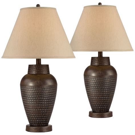 Regency Hill Modern Table Lamps 25 High Set Of 2 Rustic Hammered