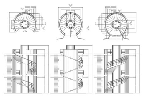 Spiral Stairway Detail Elevation And Plan 2d View Autocad File Spiral