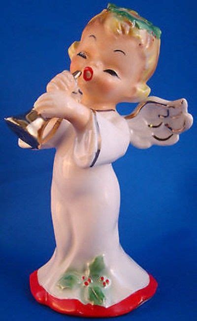 Vintage 50s Josef Originals Christmas Angel Playing Horn Figurine