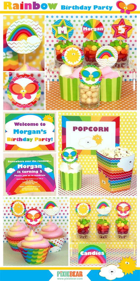 Rainbow Birthday Party Set Diy Colorful Printables By Pixiebearparty