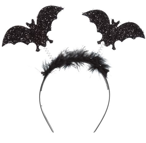 Halloween Bat Headband Black Fancy Dress Ladies Fluffy Glitter Bat