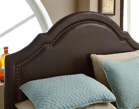 Cathedral Style Bonded Leather Queen Headboard With Tack Head Trim By