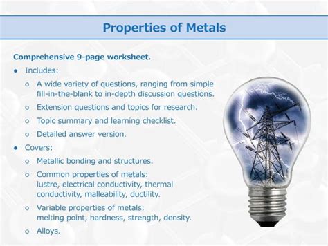 Properties Of Metals Worksheet Teaching Resources