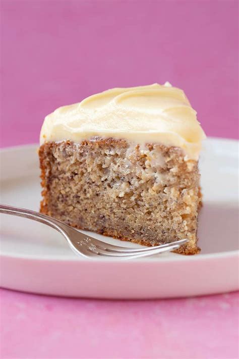 Easy banana cake recipe topped with luscious brown sugar frosting. Easy Banana Cake with Cream Cheese Frosting - Sweetest Menu