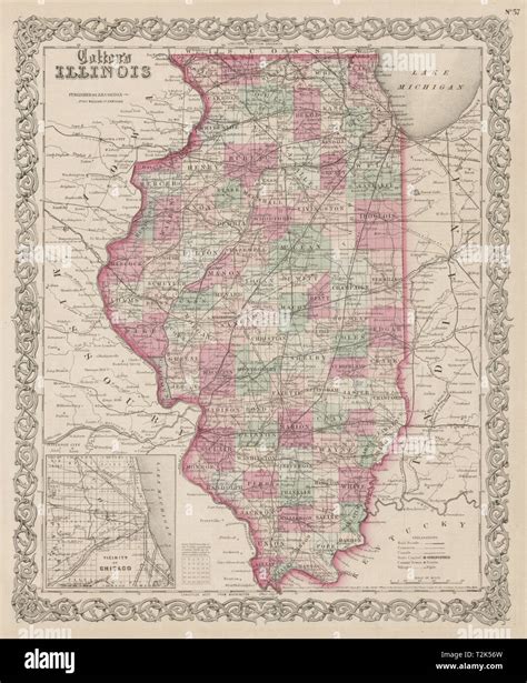 Coltons Illinois Decorative Antique Us State Map 1863 Old Stock