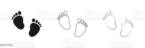 Set Of Vector Illustrations Of Baby Steps Pairs Of Black Footprints In