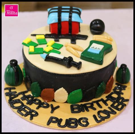 Choc mud covered in ganache then fondant, pearls. PUBG Theme Birthday Cake - Online Cake in Lahore - Cake Feasta