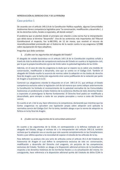 1 Caso Práctico Civil IntroducciÓn Al Derecho Civil Y De La Persona Caso Práctico 1 De Acuerdo