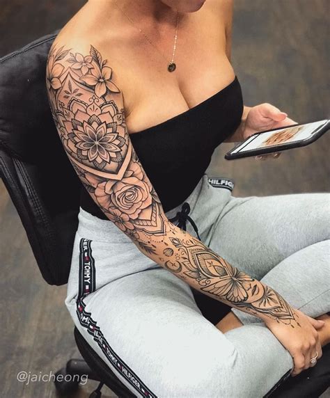 This Printable Woman Tattoo Sleeve Flower Ideas Design Is Available For Instant Sleeve
