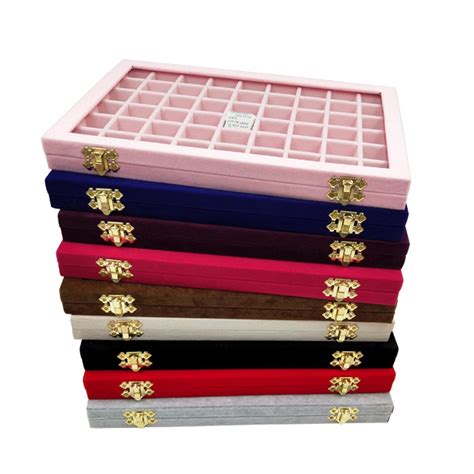 Velvet Stackable Jewelry Organizer Trays With Clear Glass Lid For Women Girls Ebay
