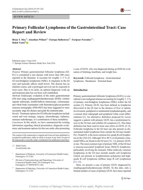 Primary Follicular Lymphoma Of The Gastrointestinal Tract Case Report