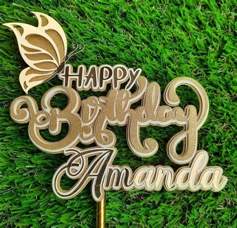 Personalized Happy Birthday Cake Topper Glitter Birthday Cake Topper