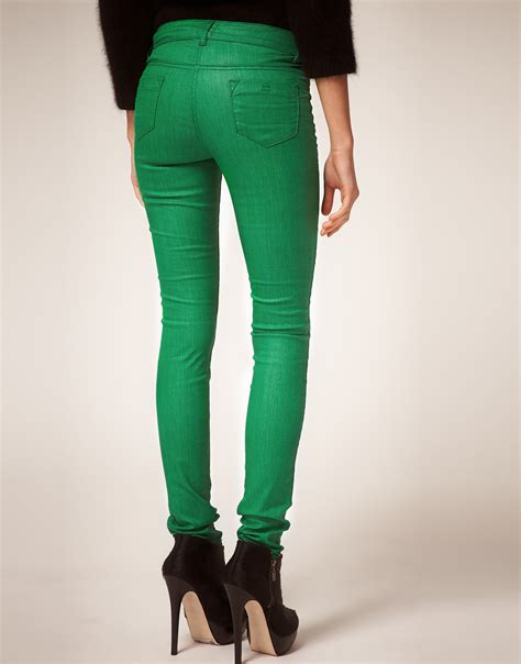 Asos Collection Asos Green Coated Coloured Skinny Jeans In Green Lyst