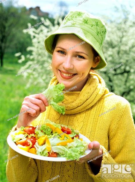 Woman Eating Salad Stock Photo Picture And Rights Managed Image Pic