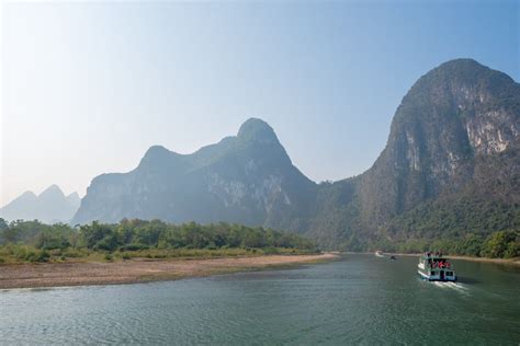 Li River Cruise Between Guilin And Yangshuo With Limestone Karst Hills