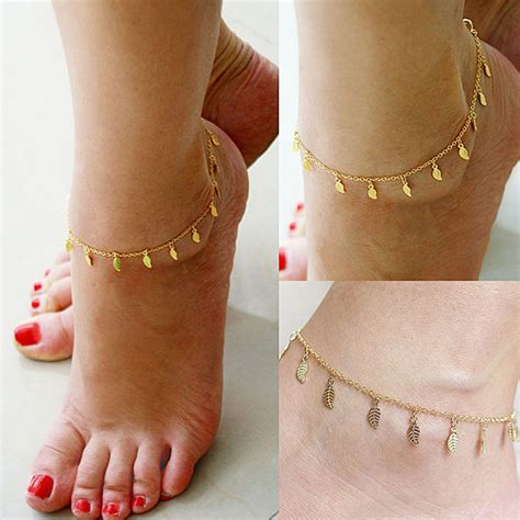 Sexy Simple Gold Anklet Ankle Bracelet Leaf Foot Chain Adjustable Women