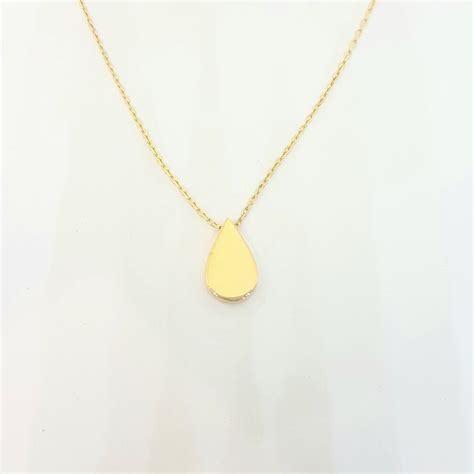14k Real Solid Gold Tear Drop Design Pendant Necklace T For Women