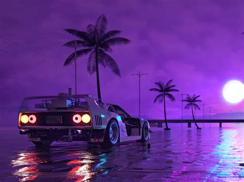 1400x1050 Retro Wave Sunset And Running Car 1400x1050 Resolution