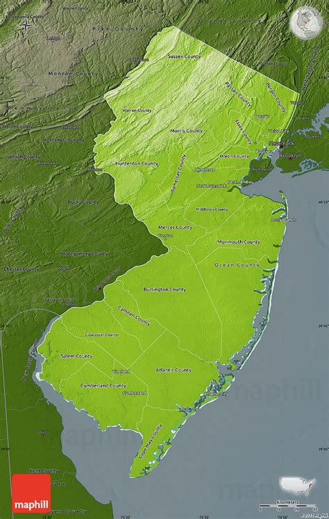 Physical Map Of New Jersey Darken