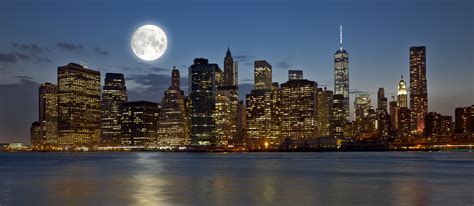 2300x1000 Full Moon Over Manhattan 2300x1000 Resolution Wallpaper Hd