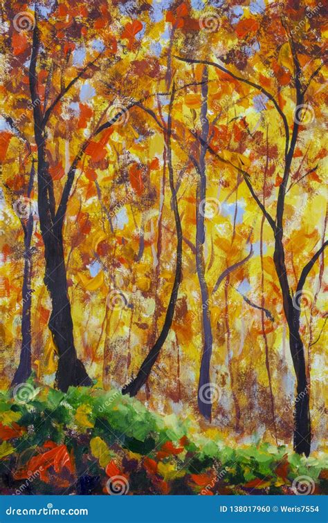 Oil Painting Landscape Colorful Autumn Forest Stock Photo Image Of
