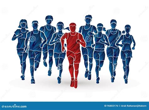 Marathon Runners Group Of People Running Men And Women Running With