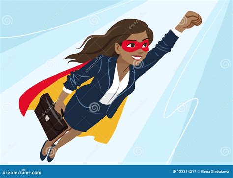Young African American Superhero Woman Wearing Business Suit And Stock