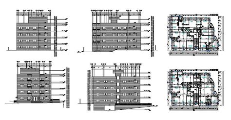 Apartment Building Multi Level Elevation Section And Plan Cad Drawing